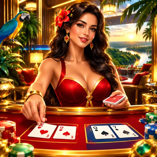 Mesa de baccarat ao vivo com dealer revelando as cartas do banker